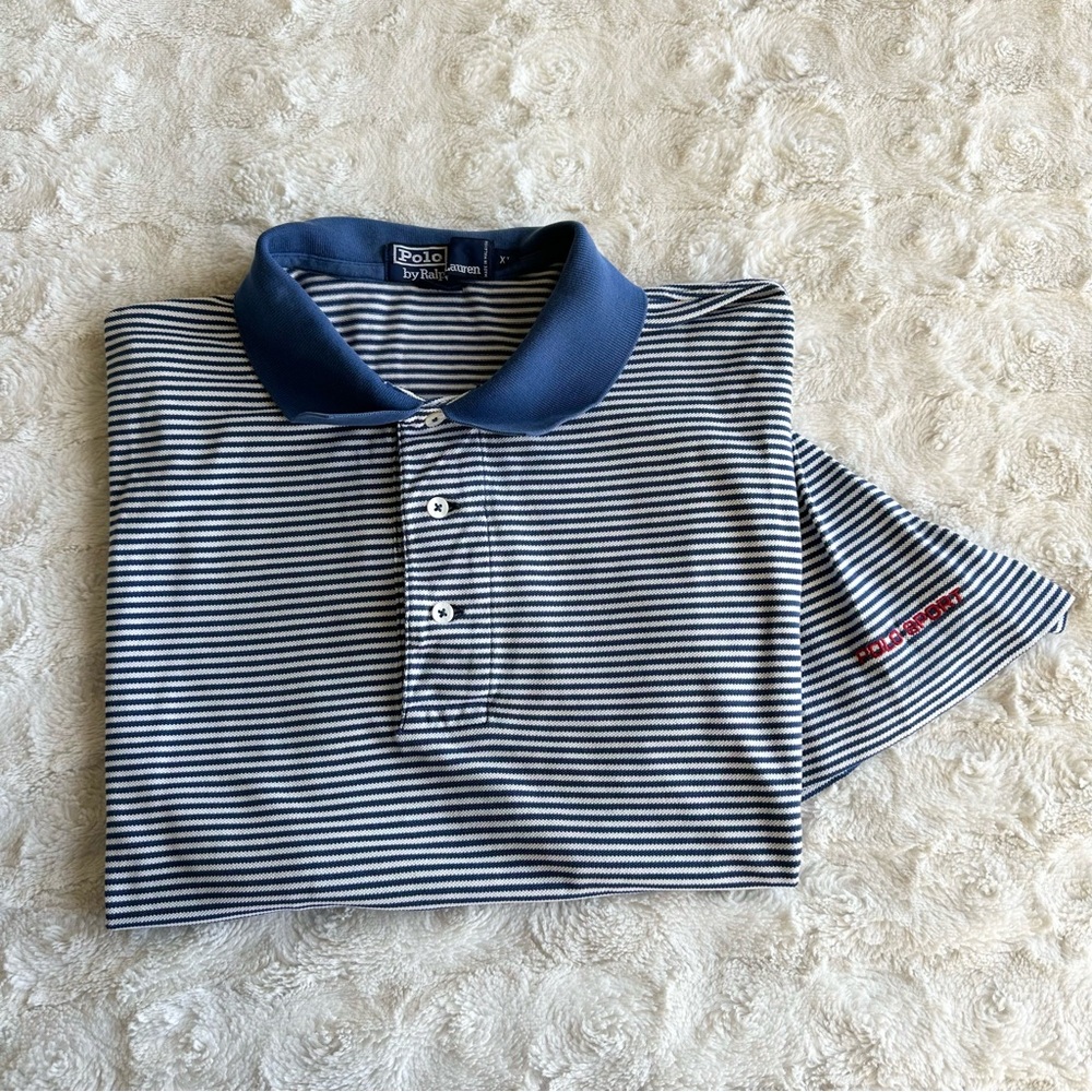 Vintage Polo Ralph Lauren Shirt Mens XL Blue Cotton Striped Sport Logo Preppy SS